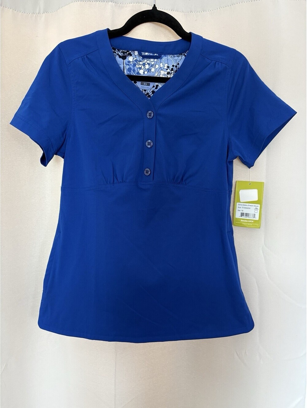 Dansko Gloria Galaxy Stretch Woven Scrub Top NWT Royal Blue XS Medical Uniform